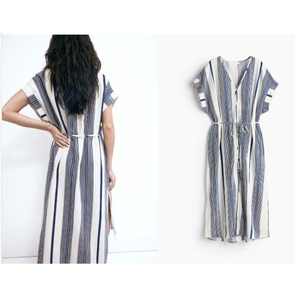 New NWT H & M Cotton Long Midi Casual Dress Size XXL Striped Summer Vacation - Picture 3 of 12